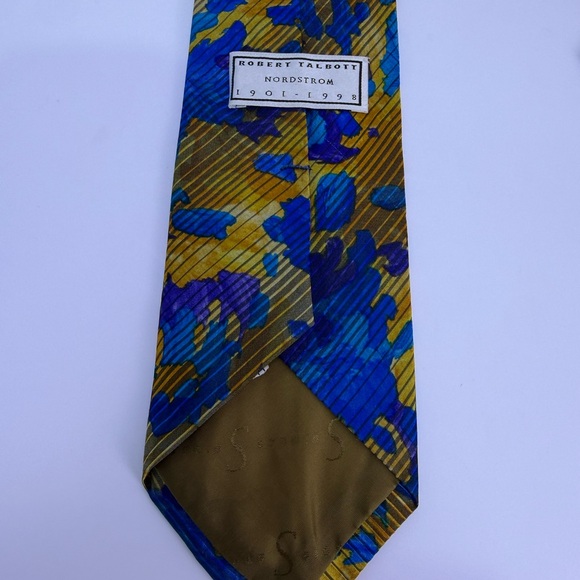 Vintage Robert Talbott Nordstrom Anniversary Silk Tie Blue Gold Abstract Stripe - Picture 6 of 8